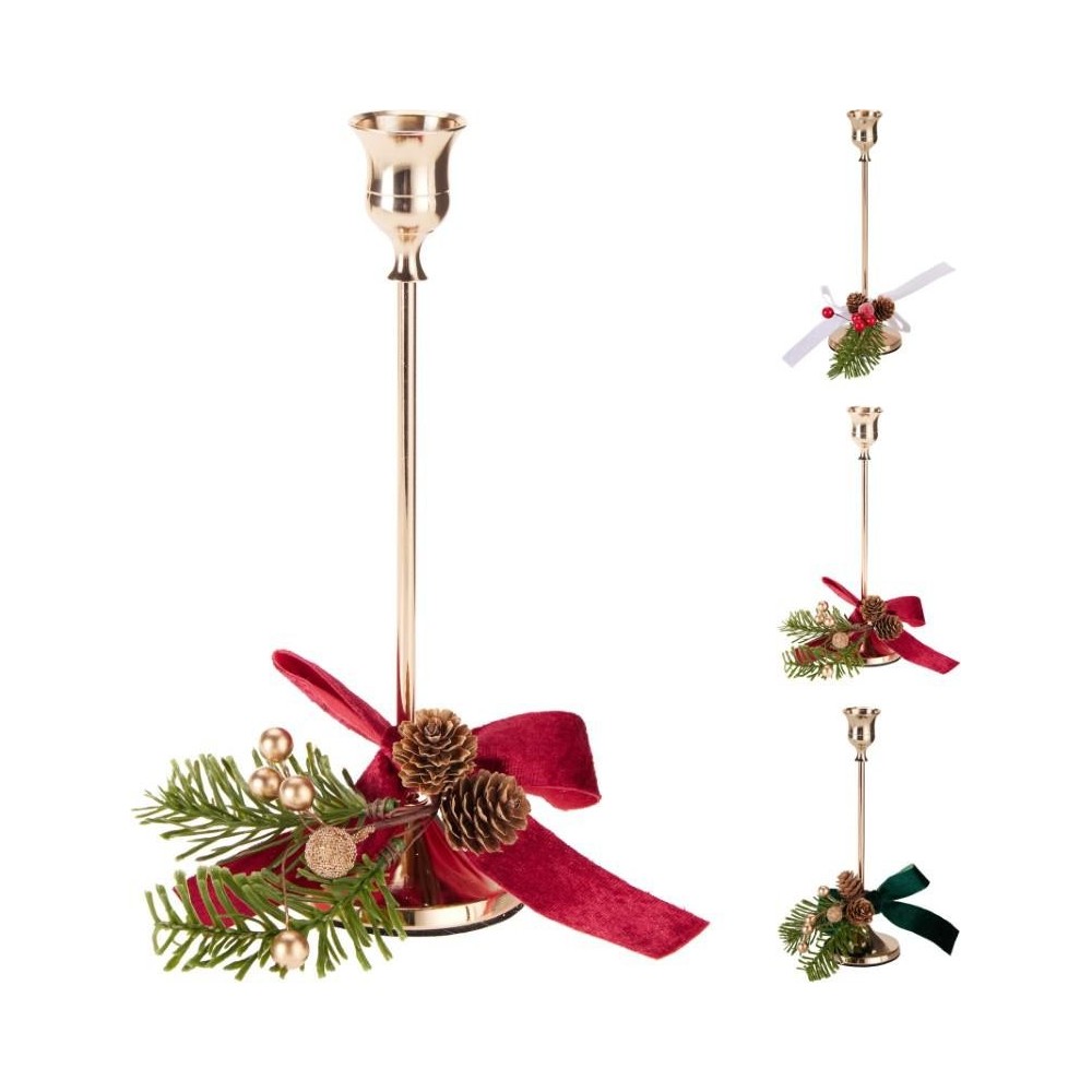 PORTACANDELA ORO FIOCCO E PIGNE H.22.8 3 ASSORTITI